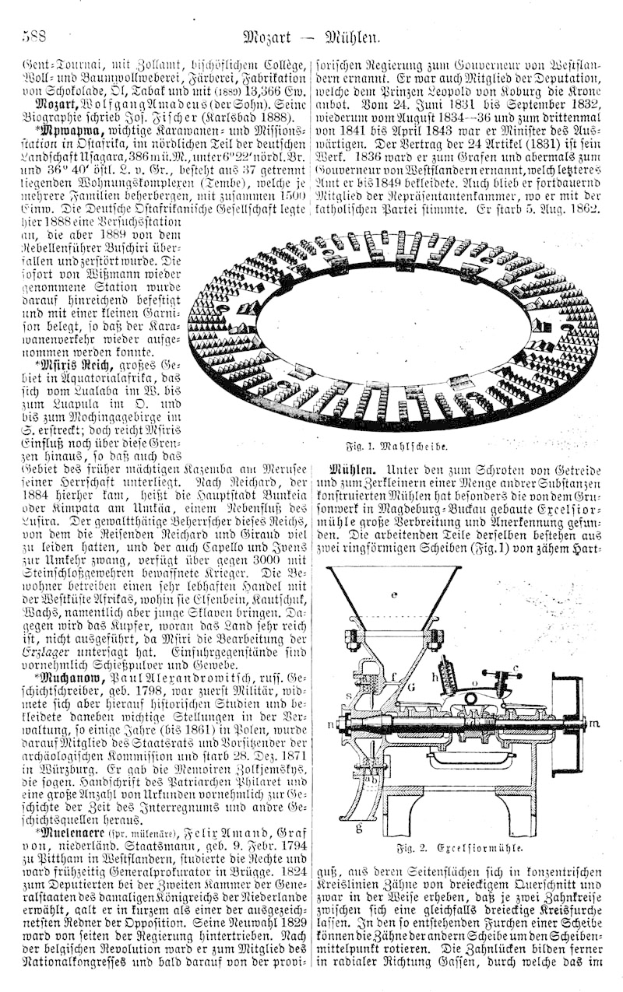 Eine Seite aus einem Buch mit einer Zeichnung einer Kreismaschine, betitelt als die erste Seite des deutschen Patents 558, veröffentlicht im Jahr 1881, mit begleitendem Text.