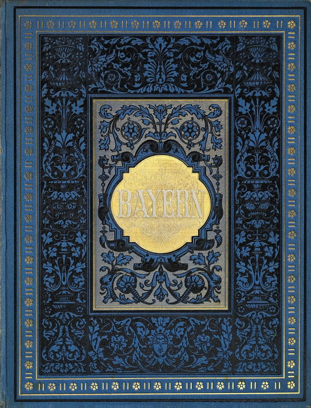 Ein blau-goldenes Buch mit der Aufschrift "Bayern" auf dem Cover, verziert mit detaillierten Designs.