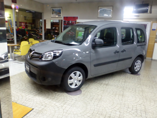 Ein Citroen Berlingo Multispace 1.6 HDI 90CV Feel Wagen steht auf einem Boden umgeben von Möbeln, Schildern, einem Fernseher, einer Tür, einer Wand mit Fotorahmen und einer Decke mit Lampen.