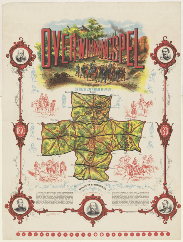 Eine farbenfrohe und detaillierte Karte von Overwiningspel, Deutschland, mit lachenden Menschen, die die Landschaft genießen, Bäumen im Hintergrund und verschiedenen beschrifteten Sehenswürdigkeiten.