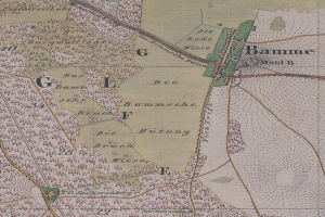 Ein detaillierter alter Stadtplan von Hamburg, Deutschland, mit Text, der einen umfassenden Überblick über das Gebiet bietet.