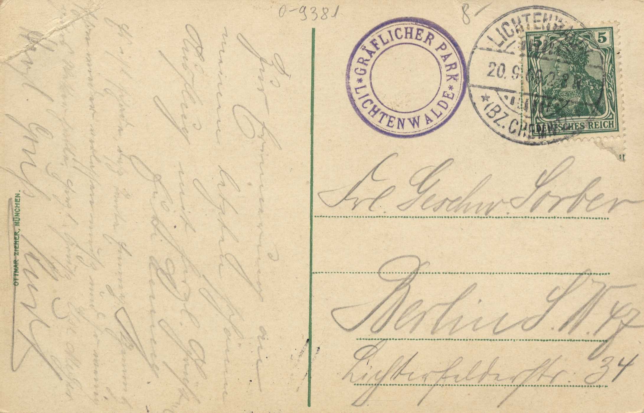 Alte Postkarte mit einer Briefmarke, die "Lichtenwald, Deutschland - Einschreiben nach Deutschland" lautet, mit handgeschriebener Text und zwei zusätzlichen Briefmarken in der rechten oberen Ecke.