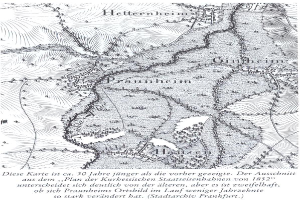 Eine detaillierte Schwarz-Weiß-Karte von Paunheim, Deutschland, die Straßen, Gebäude und andere Merkmale mit Textbeschriftungen zeigt.