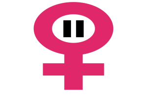 Ein pinkes weibliches Geschlechterzeichen auf weißem Hintergrund.