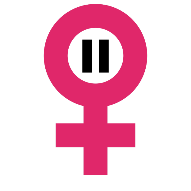 Ein pinkes weibliches Geschlechterzeichen auf weißem Hintergrund.