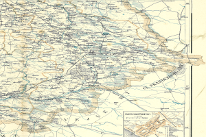 Alte Karte von Rinkjöbing, Deutschland, zeigt Straßen, Autobahnen und weitere Merkmale, gedruckt auf Papier.