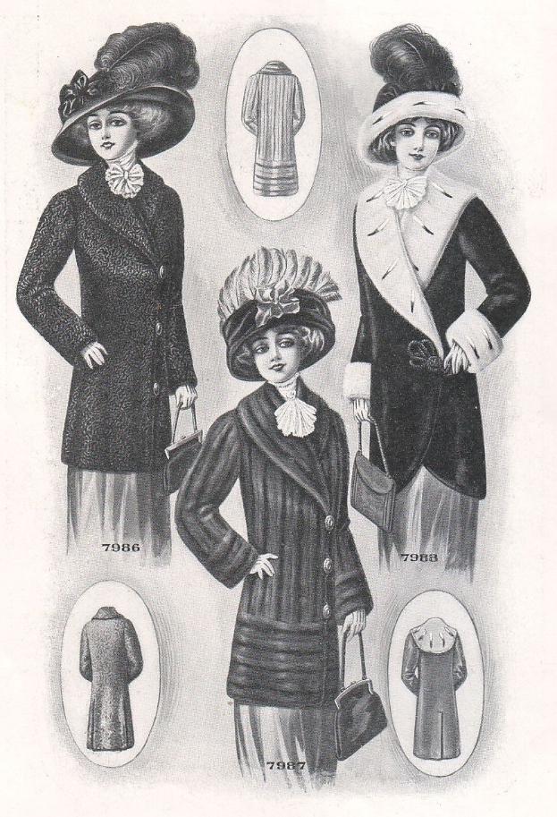 Eine Gruppe von Frauen in Kleidern und Hüten aus der viktorianischen Ära, jede hält eine Tasche, mit verschiedenen Stilen und Farben, unter dem Text "Victorianische Mode".