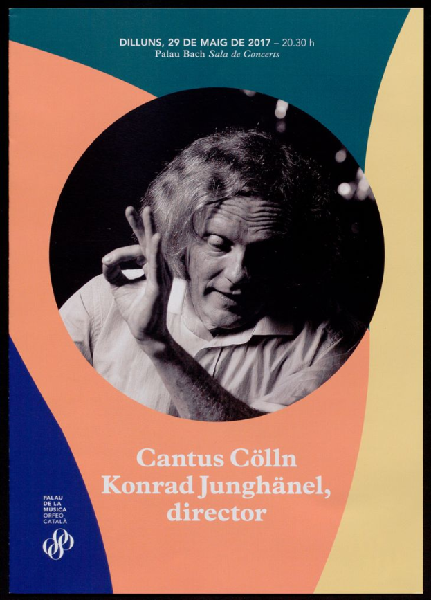 Ein Plakat mit einem Bild von Cantus Collin und Konrad Junghänel, auf dem wahrscheinlich Informationen über ein Konzert-Event angegeben sind.